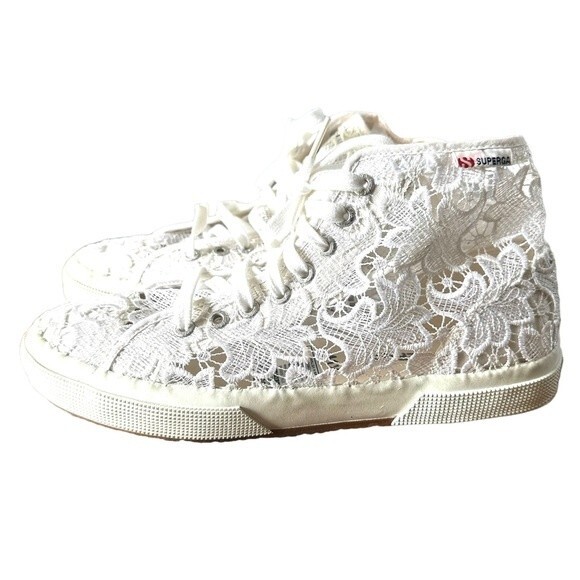 SUPERGA White Lace High Top Sneakers Gently Used Size 11 - Picture 11 of 11